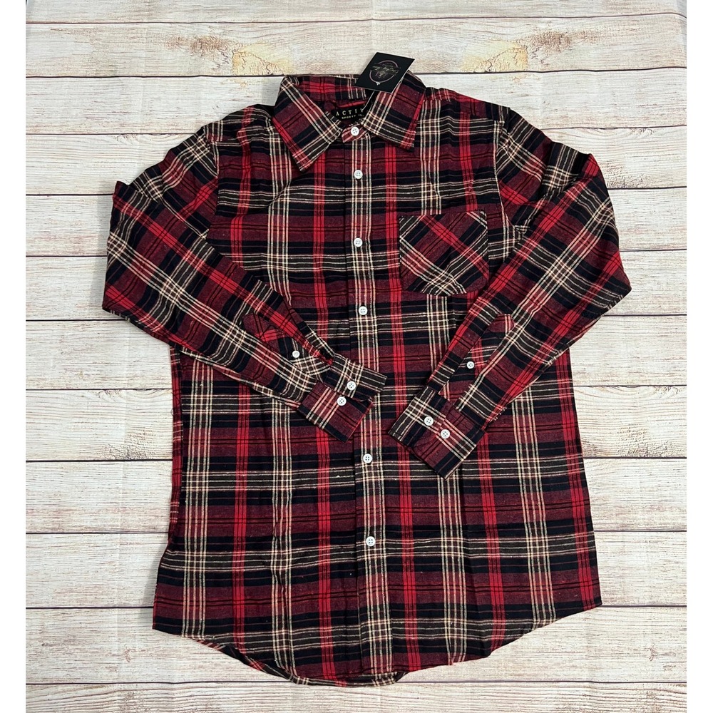 Activa Sports‎ Inc Red/Black Plaid Flannel Shirt Unisex SMALL Button Up NWT - Picture 4 of 8